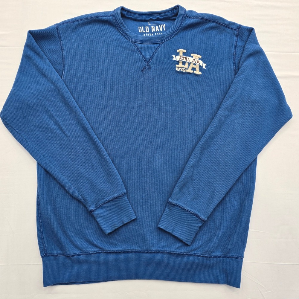 Old Navy Mens L Blue Crewneck Sweatshirt Athletic Division 1976 Embroidered